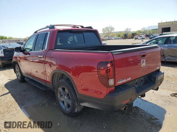 2023 Honda Ridgeline RTL-E with VIN 5FPYK3F76PB016502, listed as a Copart auction lot 54107235 with 27,516 mi miles and Salvage title. Bid and sale history available at DreamBid. Image 2.