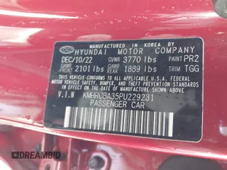 2023 Hyundai Venue SEL with VIN KMHRC8A35PU229231, listed as a IAAI auction lot 42230436 with 43,270 mi miles and . Bid and sale history available at DreamBid. Image 9.