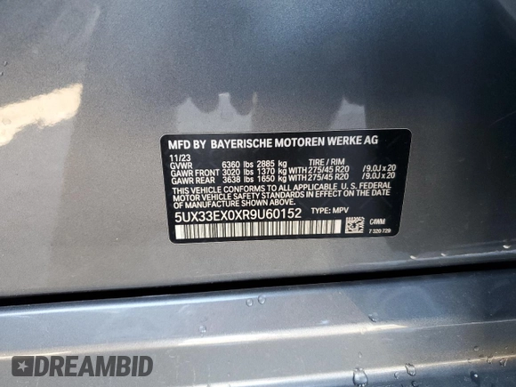 2024 BMW X6 xDrive40i with VIN 5UX33EX0XR9U60152, listed as a Copart auction lot 49845555 with 29,712 mi miles and Clean Title. Bid and sale history available at carsss.com. Image 13.