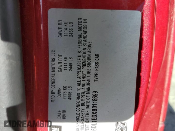 2011 Cadillac CTS Performance z VIN 1G6DL1EDXB0118699, wystawiony jako Copart lot #53279745 z przebiegiem 94 769 mil mil oraz Szkoda całkowita • Salvage title. Historia ofert i sprzedaży dostępna na DreamBid. Obrazek 12.