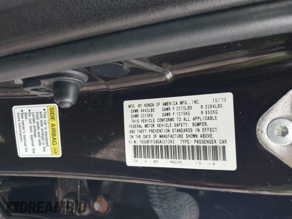 2016 Acura TLX Tech with VIN 19UUB1F58GA001343, listed as a IAAI auction lot 42136135 with 999,999 mi miles. Bid and sale history available at carsss.com. Image 9.