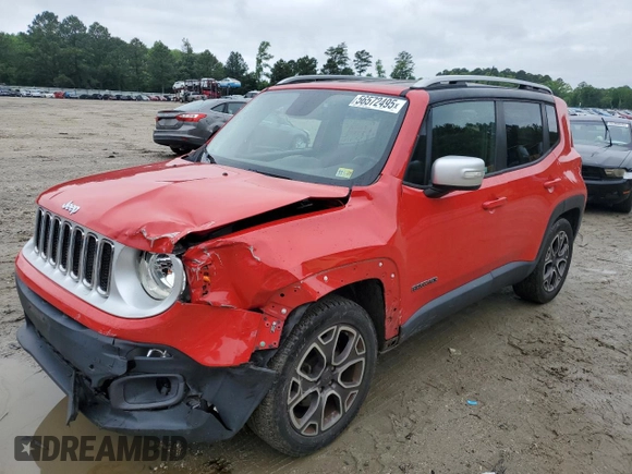 2017 Jeep Renegade Limited с VIN ZACCJADB9HPE39831, выставлен на аукционе Copart как лот 56572495 с пробегом 71 416 миль миль и Списание • Salvage title. История ставок и продаж доступна на DreamBid. Изображение 1.
