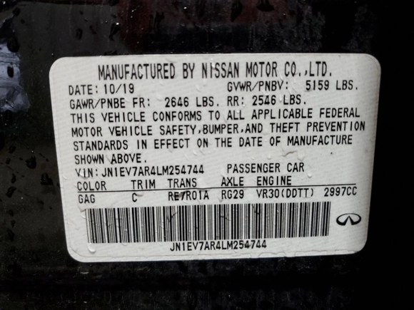 2020 Infiniti Q50 Luxe with VIN JN1EV7AR4LM254744, listed as a Copart auction lot 59178915 with 57,746 mi miles and Salvage title. Bid and sale history available at DreamBid. Image 12.