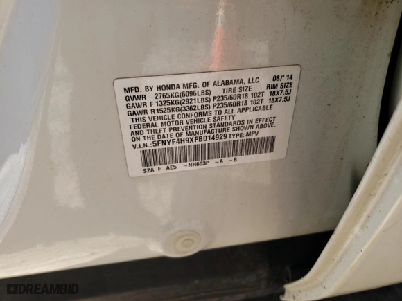 2015 Honda Pilot Touring with VIN 5FNYF4H9XFB014929, listed as a Copart auction lot 49405485 with 151,954 mi miles and Salvage Title. Bid and sale history available at carsss.com. Image 13.