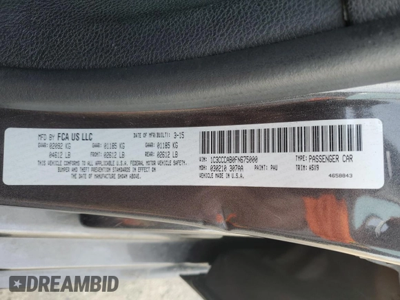 2015 Chrysler 200 Limited z VIN 1C3CCCAB0FN675000, wystawiony jako Copart lot #48125755 z przebiegiem 132 501 mil mil oraz Szkody całkowita. Historia ofert i sprzedaży dostępna na DreamBid. Obrazek 14.