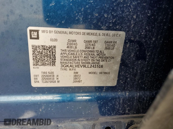 2020 GMC Terrain SLT z VIN 3GKALVEV9LL241516, wystawiony jako Copart lot #49876855 z przebiegiem 94 493 mil mil oraz Szkoda całkowita • Salvage title. Historia ofert i sprzedaży dostępna na DreamBid. Obrazek 14.