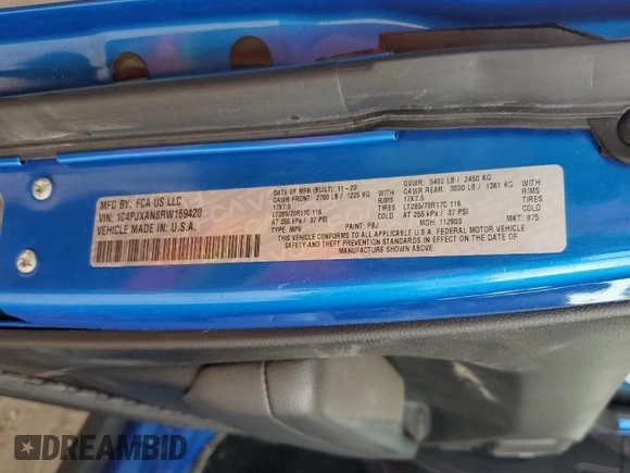 2024 Jeep Wrangler Sport S with VIN 1C4PJXAN8RW169420, listed as a Copart auction lot 62593945 with 5,164 mi miles and Salvage title. Bid and sale history available at DreamBid. Image 14.