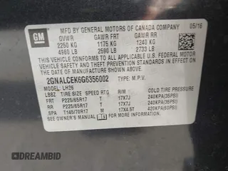 2016 Chevrolet Equinox LT with VIN 2GNALCEK6G6356002, listed as a IAAI auction lot 42072695 with 139,954 mi miles. Bid and sale history available at carsss.com. Image 9.