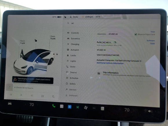 2020 Tesla Model 3 Standard Range Plus with VIN 5YJ3E1EA6LF740762, listed as a Copart auction lot 45786715 with NaN miles and Salvage Title. Bid and sale history available at carsss.com. Image 9.