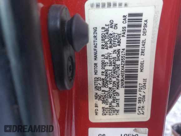 2010 Toyota Corolla with VIN 1NXBU4EEXAZ355174, listed as a Copart auction lot 83211304 with 176,702 mi miles and Non Repairable. Bid and sale history available at DreamBid. Image 13.