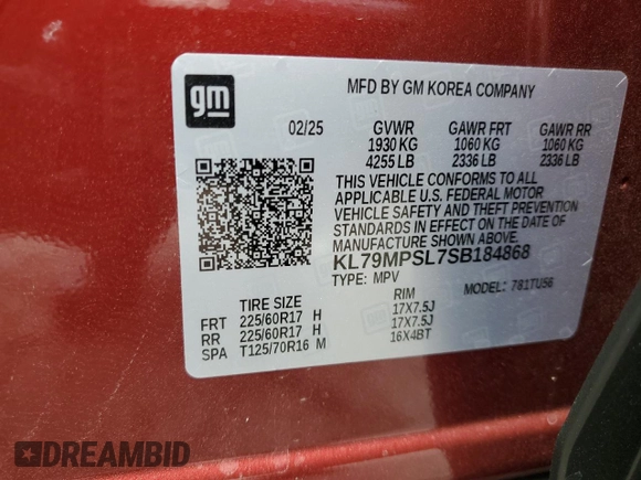 2025 Chevrolet TrailBlazer LT with VIN KL79MPSL7SB184868, listed as a Copart auction lot 53916005 with 399 mi miles and Clean Title. Bid and sale history available at DreamBid. Image 12.