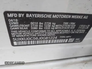 2018 BMW X6 sDrive35i with VIN 5UXKU0C56J0G81224, listed as a IAAI auction lot 41734077 with 121,145 mi miles. Bid and sale history available at carsss.com. Image 9.