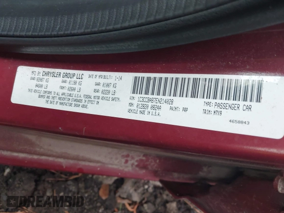 2014 Chrysler 200 LX with VIN 1C3CCBAB7EN214028, listed as a IAAI auction lot 42225534 with 140,106 mi miles and . Bid and sale history available at DreamBid. Image 9.