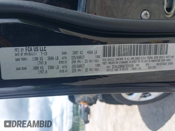 2019 Jeep Compass Latitude z VIN 3C4NJDBB8KT834306, wystawiony jako IAAI lot #42334955 z przebiegiem 3 901 mil mil oraz . Historia ofert i sprzedaży dostępna na DreamBid. Obrazek 9.