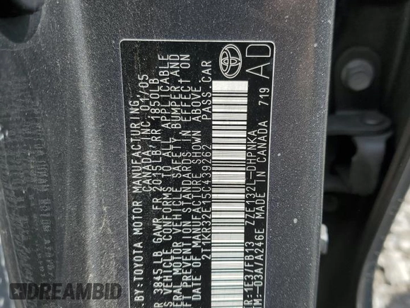2005 Toyota Matrix STD with VIN 2T1KR32E15C439262, listed as a Copart auction lot 56430395 with 212,872 mi miles and Clean Title. Bid and sale history available at DreamBid. Image 14.