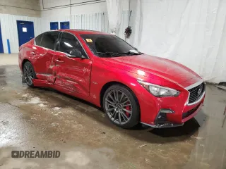 2020 Infiniti Q50 Red Sport 400 with VIN JN1FV7AR7LM660179, listed as a Copart auction lot 89016435 with 33,500 mi miles and Salvage Title. Bid and sale history available at carsss.com. Image 4.