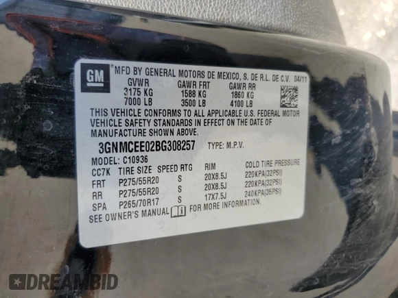 2011 Chevrolet Avalanche LS with VIN 3GNMCEE02BG308257, listed as a Copart auction lot 70853554 with 333,445 mi miles and Salvage Title. Bid and sale history available at carsss.com. Image 12.