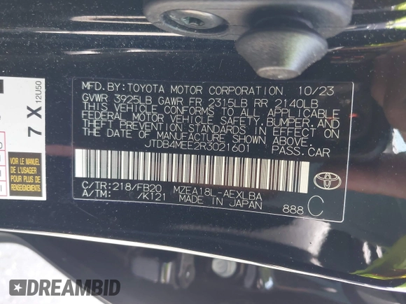 2024 Toyota Corolla LE with VIN JTDB4MEE2R3021601, listed as a IAAI auction lot 42102801 with 18,803 mi miles and . Bid and sale history available at DreamBid. Image 9.