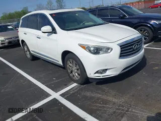 2013 Infiniti JX35 with VIN 5N1AL0MN0DC320968, listed as a IAAI auction lot 41855848 with 142,927 mi miles. Bid and sale history available at carsss.com. Image 1.