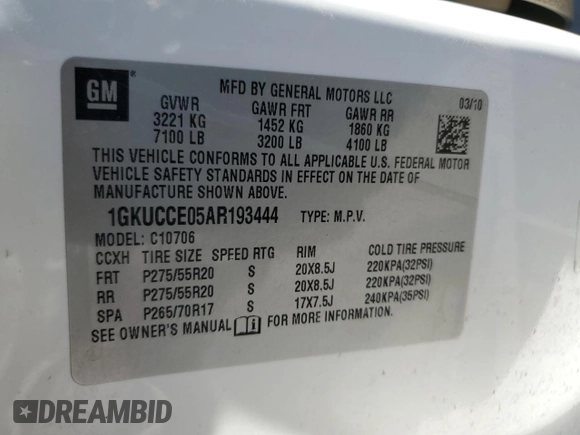 2010 GMC Yukon SLT with VIN 1GKUCCE05AR193444, listed as a Copart auction lot 47491445 with 187,164 mi miles and Salvage Title. Bid and sale history available at carsss.com. Image 13.