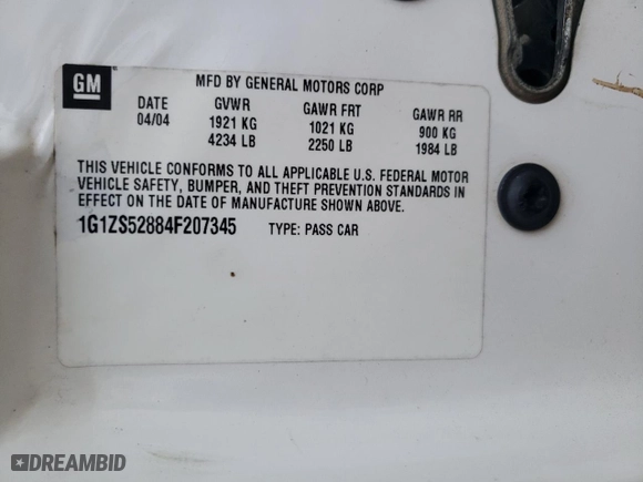 2004 Chevrolet Malibu with VIN 1G1ZS52884F207345, listed as a Copart auction lot 79352794 with 0 mi miles and Salvage Title. Bid and sale history available at carsss.com. Image 13.
