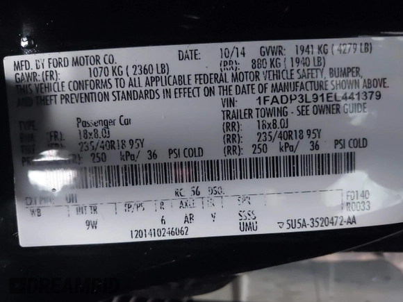 2014 Ford Focus ST with VIN 1FADP3L91EL441379, listed as a IAAI auction lot 41092598 with 58,670 mi miles and . Bid and sale history available at carsss.com. Image 9.