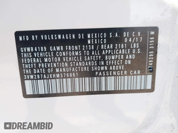 2017 Volkswagen Jetta S с VIN 3VW2B7AJXHM376861, выставлен на аукционе IAAI как лот 42250522 с пробегом 113 466 миль миль и . История ставок и продаж доступна на DreamBid. Изображение 9.