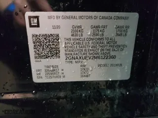 2021 Chevrolet Equinox LT with VIN 2GNAXUEV2M6122360, listed as a Copart auction lot 52100814 with 64,836 mi miles and Salvage Title. Bid and sale history available at carsss.com. Image 12.