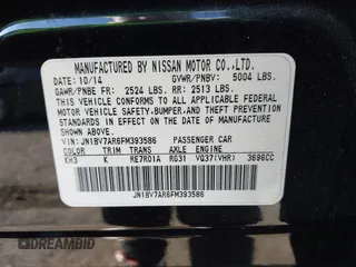 2015 Infiniti Q50 Premium with VIN JN1BV7AR6FM393586, listed as a IAAI auction lot 41683059 with 125,991 mi miles. Bid and sale history available at carsss.com. Image 9.