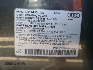 2018 Audi Q3 Premium Plus with VIN WA1JCCFS9JR024052, listed as a Copart auction lot 60452962 with 22,841 mi miles. Bid and sale history available at carsss.com. Image 10.