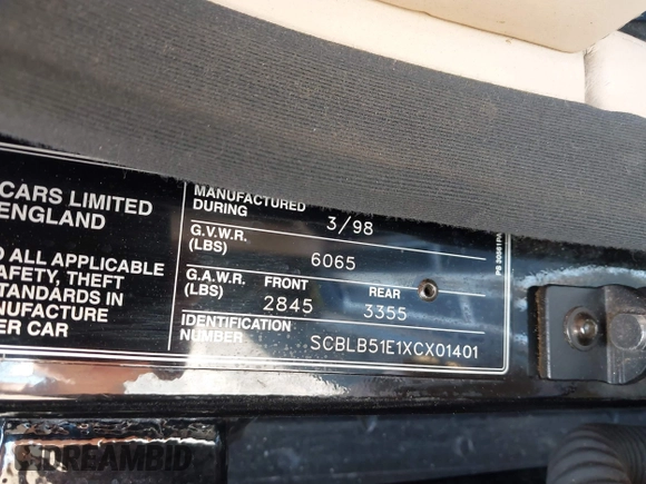 1999 Bentley Arnage z VIN SCBLB51E1XCX01401, wystawiony jako IAAI lot #42133144 z przebiegiem 29 699 mil mil oraz . Historia ofert i sprzedaży dostępna na DreamBid. Obrazek 9.
