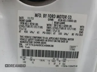 2014 Ford F-250 XLT with VIN 1FT7X2A65EEA98638, listed as a Copart auction lot 60948084 with 319,812 mi miles and Salvage title. Bid and sale history available at DreamBid. Image 12.