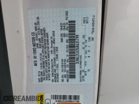 2016 Lincoln MKZ Hybrid with VIN 3LN6L2LU2GR631799, listed as a Copart auction lot 78121914 with 152,464 mi miles and Salvage Title. Bid and sale history available at DreamBid. Image 12.