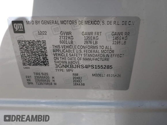 2023 Chevrolet Blazer LT with VIN 3GNKBJRS4PS155285, listed as a IAAI auction lot 42041779 with 31,043 mi miles and . Bid and sale history available at DreamBid. Image 9.