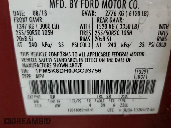2018 Ford Explorer XLT z VIN 1FM5K8DH0JGC93756, wystawiony jako Copart lot #62513145 z przebiegiem 110 049 mil mil oraz Szkoda całkowita • Salvage title. Historia ofert i sprzedaży dostępna na DreamBid. Obrazek 13.