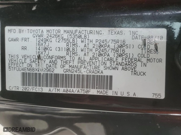 2011 Toyota Tacoma with VIN 5TFUU4EN6BX002962, listed as a Copart auction lot 54195895 with 92,929 mi miles and Clean Title. Bid and sale history available at carsss.com. Image 12.