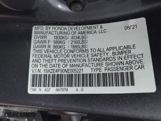 2022 Honda Insight Touring with VIN 19XZE4F90NE005221, listed as a IAAI auction lot 41265364 with 162,292 mi miles. Bid and sale history available at carsss.com. Image 9.