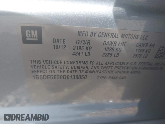2013 Cadillac CTS Luxury with VIN 1G6DE5E58D0130850, listed as a IAAI auction lot 42085332 with 38,160 mi miles and . Bid and sale history available at DreamBid. Image 9.