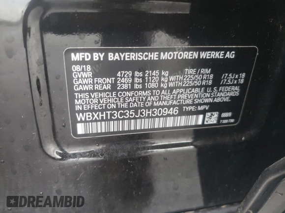 2018 BMW X1 xDrive28i with VIN WBXHT3C35J3H30946, listed as a Copart auction lot 55927505 with 69,626 mi miles and Salvage title. Bid and sale history available at DreamBid. Image 12.