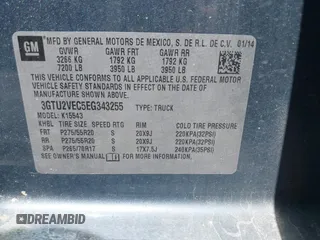 2014 GMC Sierra 1500 SLT with VIN 3GTU2VEC5EG343255, listed as a IAAI auction lot 41699805 with 169,501 mi miles and . Bid and sale history available at DreamBid. Image 9.