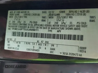 2018 Ford Escape S с VIN 1FMCU0F79JUA99011, выставлен на аукционе IAAI как лот 42504915 с пробегом 65 552 миль миль и . История ставок и продаж доступна на DreamBid. Изображение 9.
