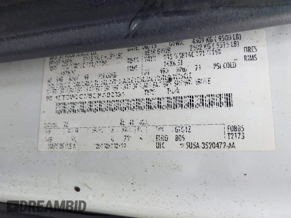 2016 Ford Transit Cargo с VIN 1FTBW2CM6GKA02321, выставлен на аукционе IAAI как лот 42240324 с пробегом Не указан миль и . История ставок и продаж доступна на DreamBid. Изображение 9.