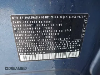 2020 Volkswagen Tiguan SE z VIN 3VV3B7AX5LM176136, wystawiony jako IAAI lot #41564431 z przebiegiem 74 867 mil mil oraz . Historia ofert i sprzedaży dostępna na DreamBid. Obrazek 9.