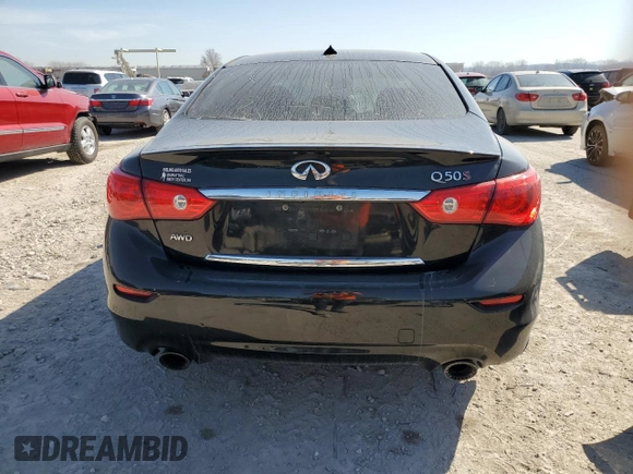 2016 Infiniti Q50 Red Sport 400 with VIN JN1FV7AR9GM451550, listed as a Copart auction lot 48861705 with 76,572 mi miles and Salvage Title. Bid and sale history available at DreamBid. Image 6.