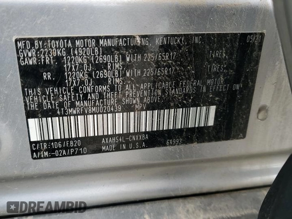2021 Toyota RAV4 Hybrid LE with VIN 4T3MWRFV8MU020439, listed as a Copart auction lot 49834745 with 21,060 mi miles and Salvage Title. Bid and sale history available at carsss.com. Image 13.