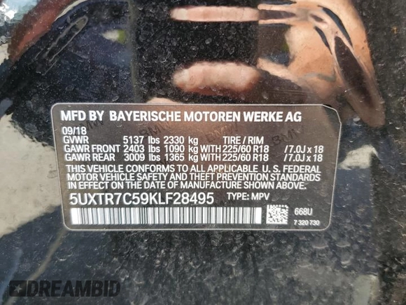 2019 BMW X3 sDrive30i z VIN 5UXTR7C59KLF28495, wystawiony jako Copart lot #54188365 z przebiegiem 95 354 mil mil oraz Szkoda całkowita • Salvage title. Historia ofert i sprzedaży dostępna na DreamBid. Obrazek 13.