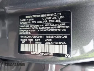 2017 Infiniti QX30 Luxury with VIN SJKCH5CR3HA031551, listed as a IAAI auction lot 41433856 with 113,570 mi miles. Bid and sale history available at carsss.com. Image 9.