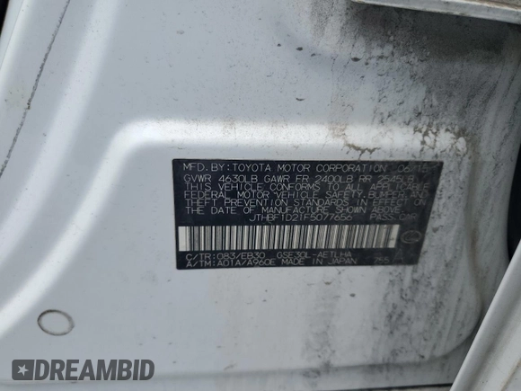 2015 Lexus IS 250 z VIN JTHBF1D21F5077656, wystawiony jako Copart lot #54381545 z przebiegiem 83 071 mil mil oraz Szkoda całkowita • Salvage title. Historia ofert i sprzedaży dostępna na DreamBid. Obrazek 12.