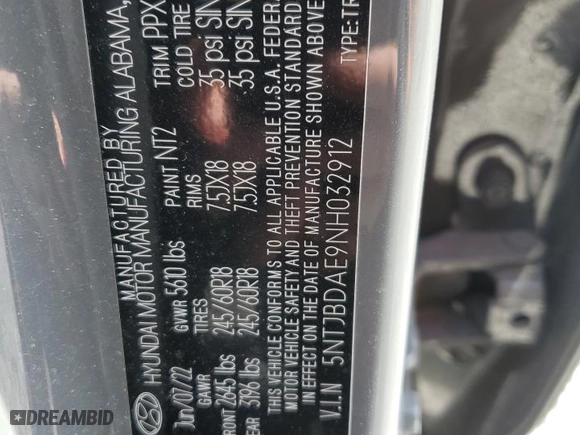 2022 Hyundai Santa Cruz SEL with VIN 5NTJBDAE9NH032912, listed as a Copart auction lot 47500275 with 78,983 mi miles and Salvage Title. Bid and sale history available at carsss.com. Image 15.