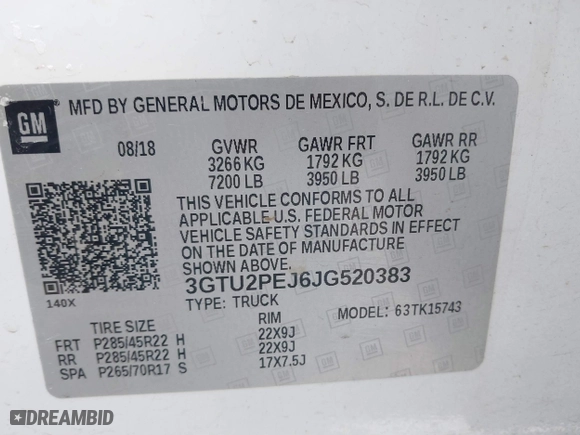 2018 GMC Sierra 1500 Denali with VIN 3GTU2PEJ6JG520383, listed as a IAAI auction lot 41849192 with 152,970 mi miles. Bid and sale history available at carsss.com. Image 9.